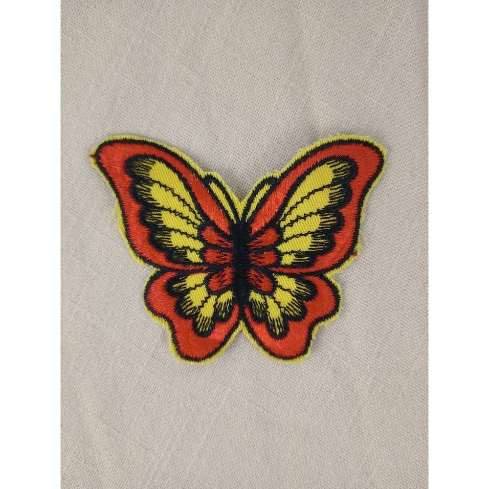 BUTTERFLY PATCH Orange Yellow EMBROIDERED 3.5" X 3.5" Jacket Jeans Vest Patch